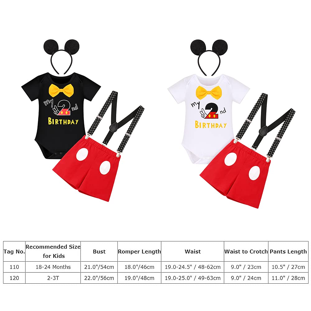 Gentleman Mouse 2nd Birthday Outfit Boys Cake Smash Photo Props for Toddler Kid Baby Romper Suspenders Shorts Bloomers Headband