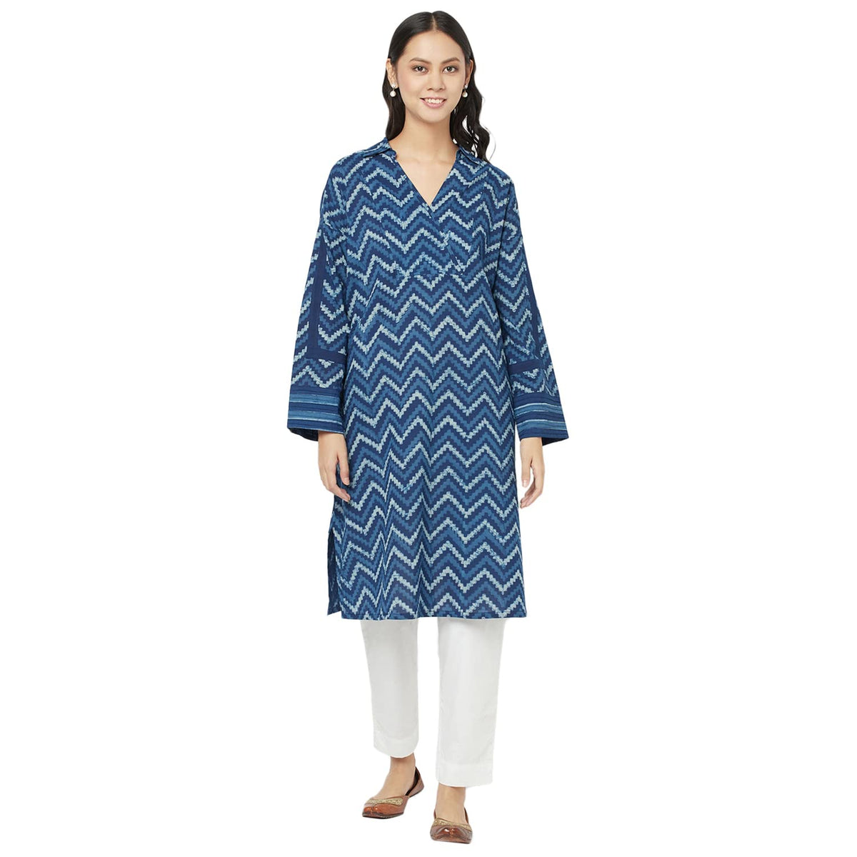 Fabindia WomenS Cotton Printed Regular Kurta_Blue_M
