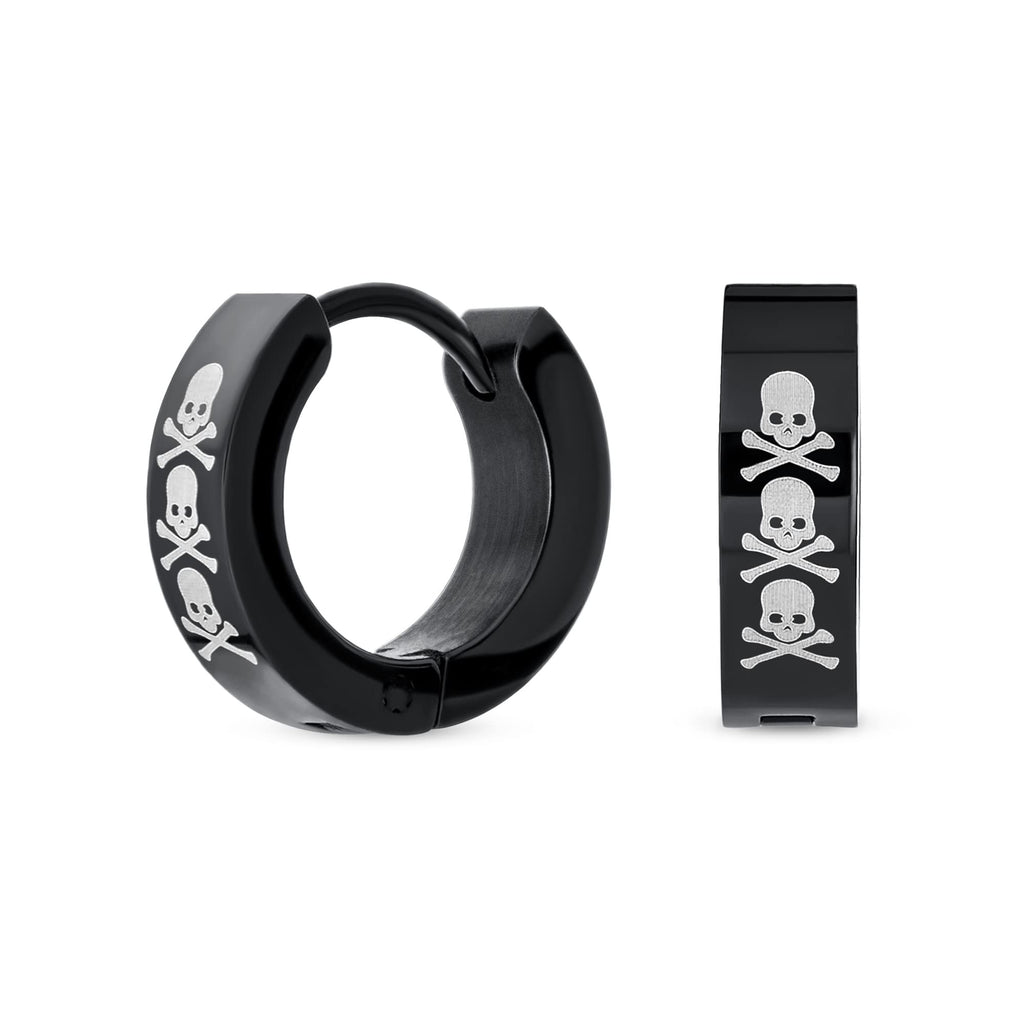 Unisex Biker Jewelry Small Halloween Skull Hoop Kpop Huggie Earrings For Men Women Teen Black IP Stainless Steel