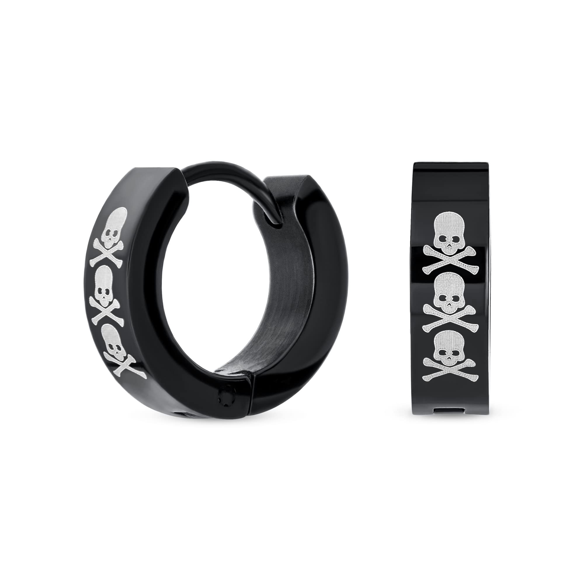 Unisex Biker Jewelry Small Halloween Skull Hoop Kpop Huggie Earrings For Men Women Teen Black IP Stainless Steel