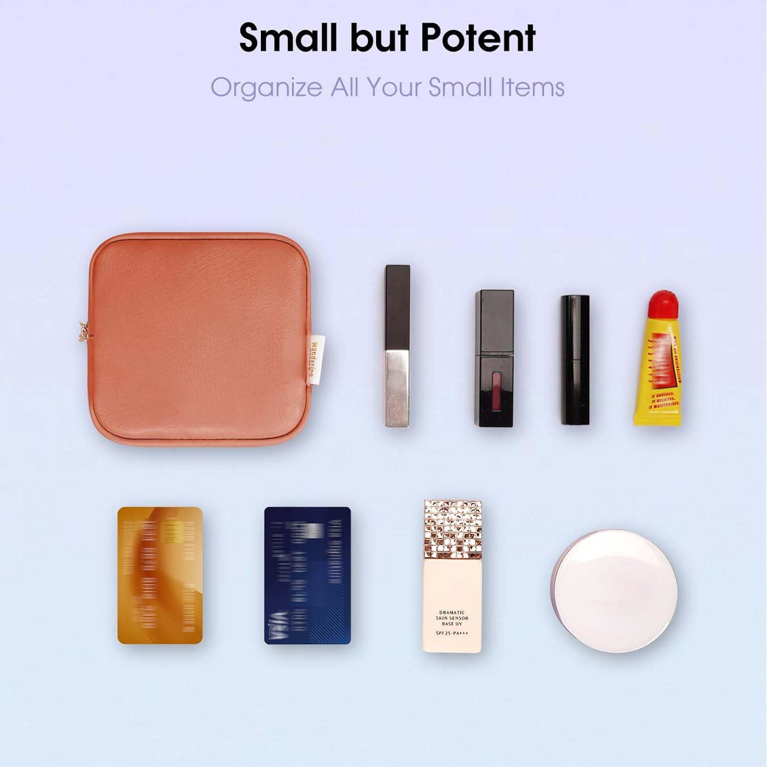 Wandering Nature Small Makeup Bag for Purse Mini Make up Pouch Cute Cosmetic Pouch for Women with Slip-in Pockets Eco Vegan Leat