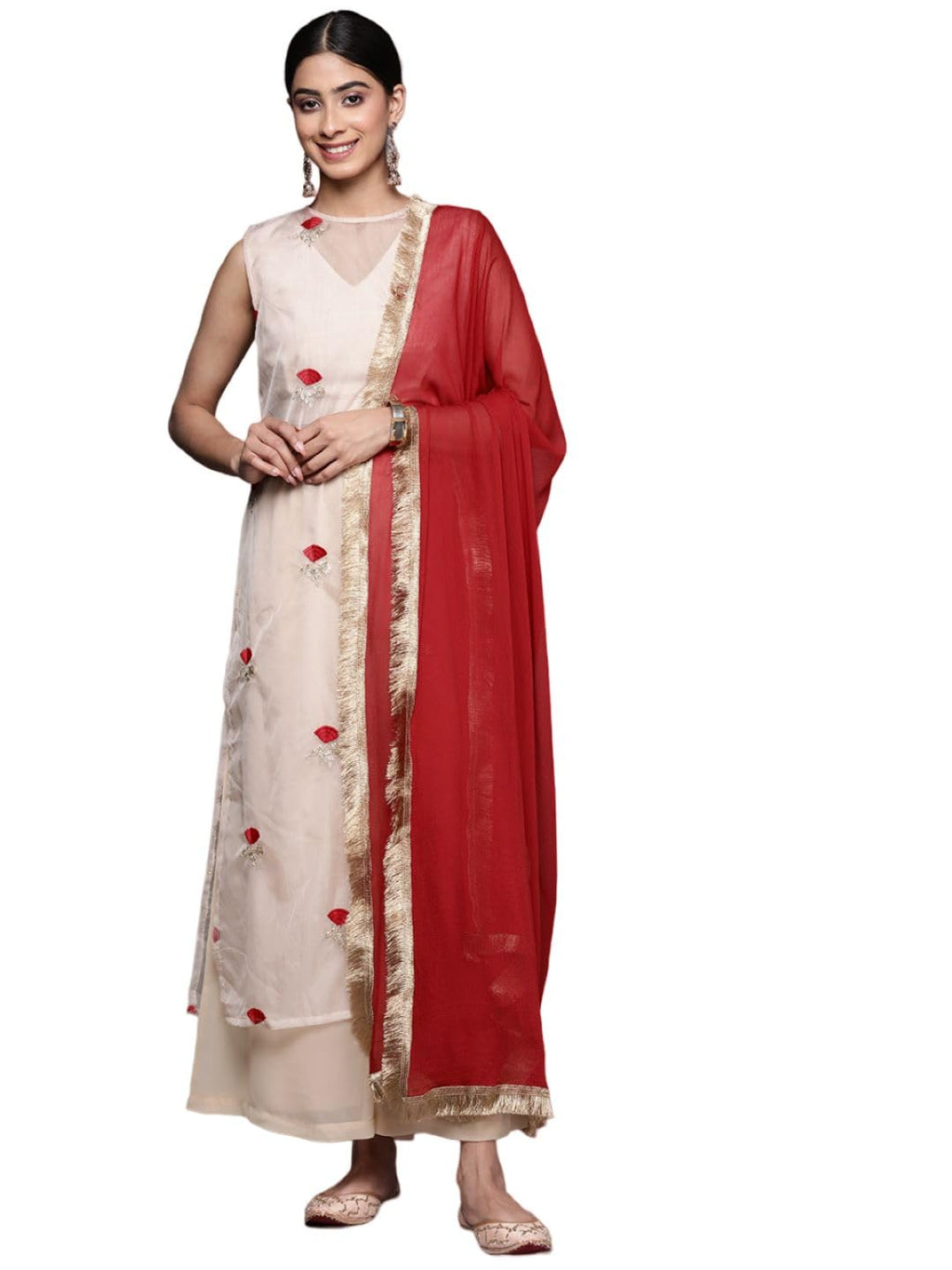 Varanga Women'S Organza Kurta Set (Nv_Vskd31088_Vardup1138_Beige
