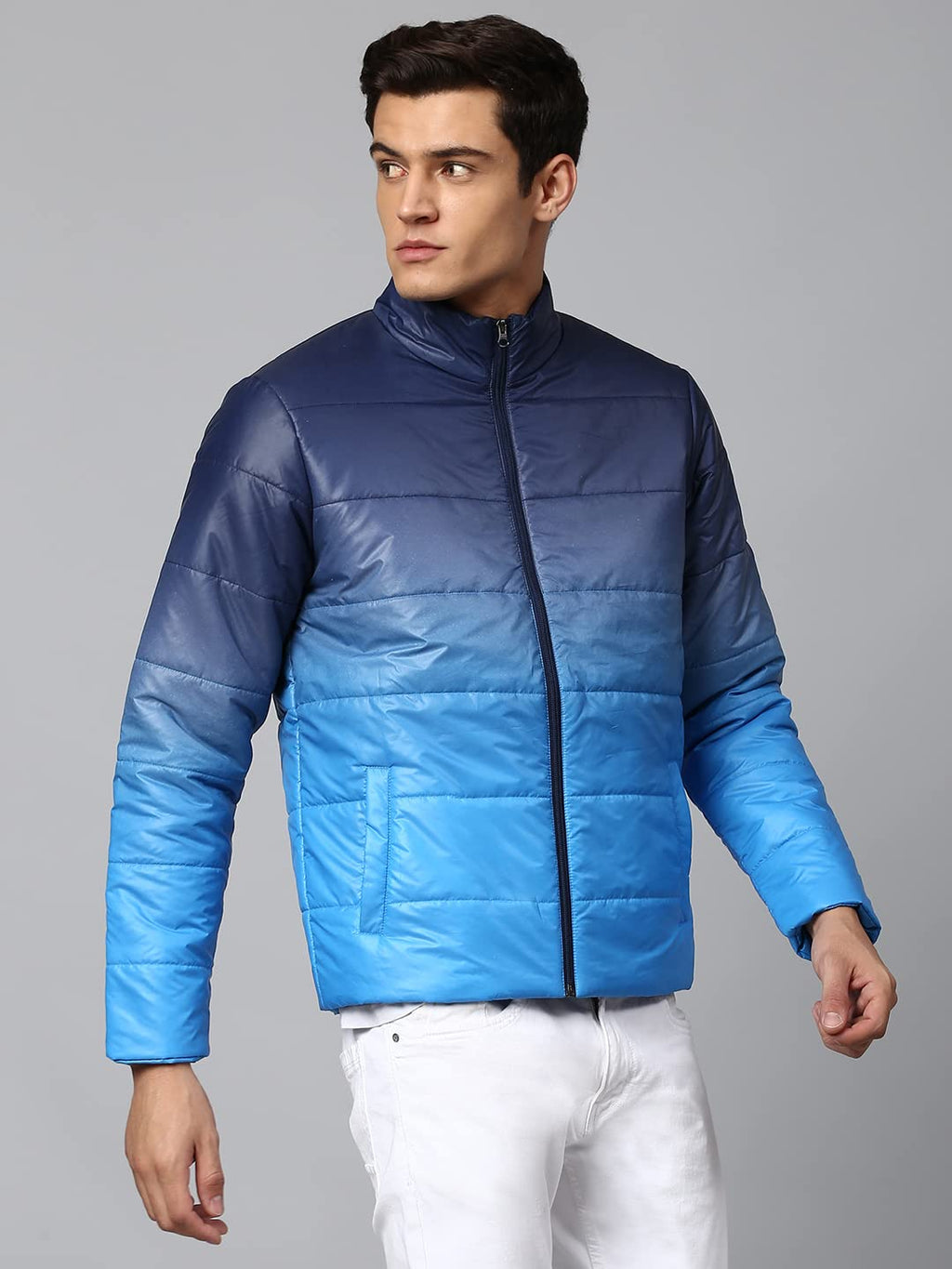 Dennis Lingo MenS Long-Sleeve Regular Fit Ombre Puffer Jacket - Waterproof, Lightweight, Casual Winterwear For Men (Black) (Smal