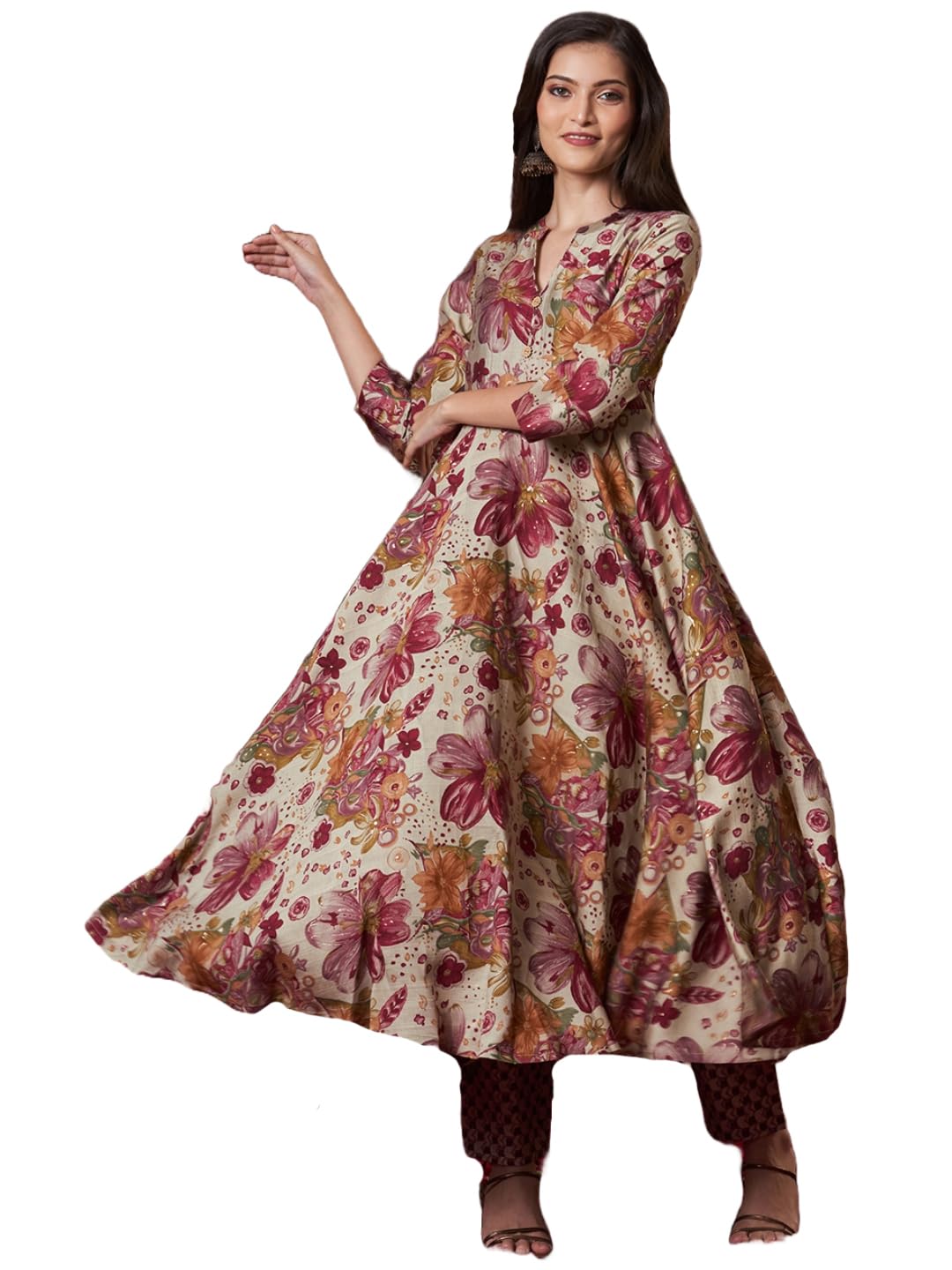 ANNI DESIGNER Womens Rayon Blend Straight Printed Kurta with Pant (VEDHAM Multi_XXL_Multi_XX-Large) Multicolour