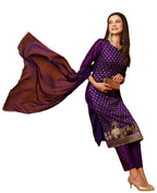ANNI DESIGNER Women's Cotton Blend Straight Embellished Kurta with Pant & Dupatta (Jodha Violet_XXL_Violet_XX-Large)