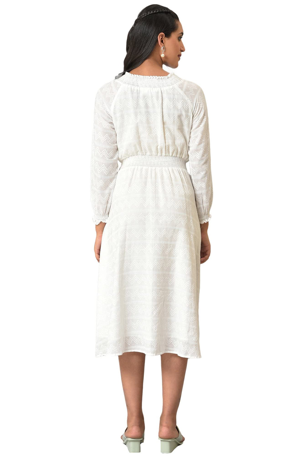 Aurelia White Chevron Cotton Midi Dress For Women
