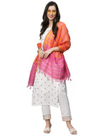Gosriki Women'S Cotton Blend Embroidered Straight Kurta With Pant & Dupatta (Silksi-White-Gs_L_White_Large)