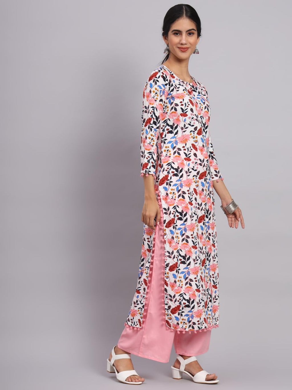 Tissu Women'S White & Pink Printed Kurta With Palazzo (Tis-653_White_Xxl)