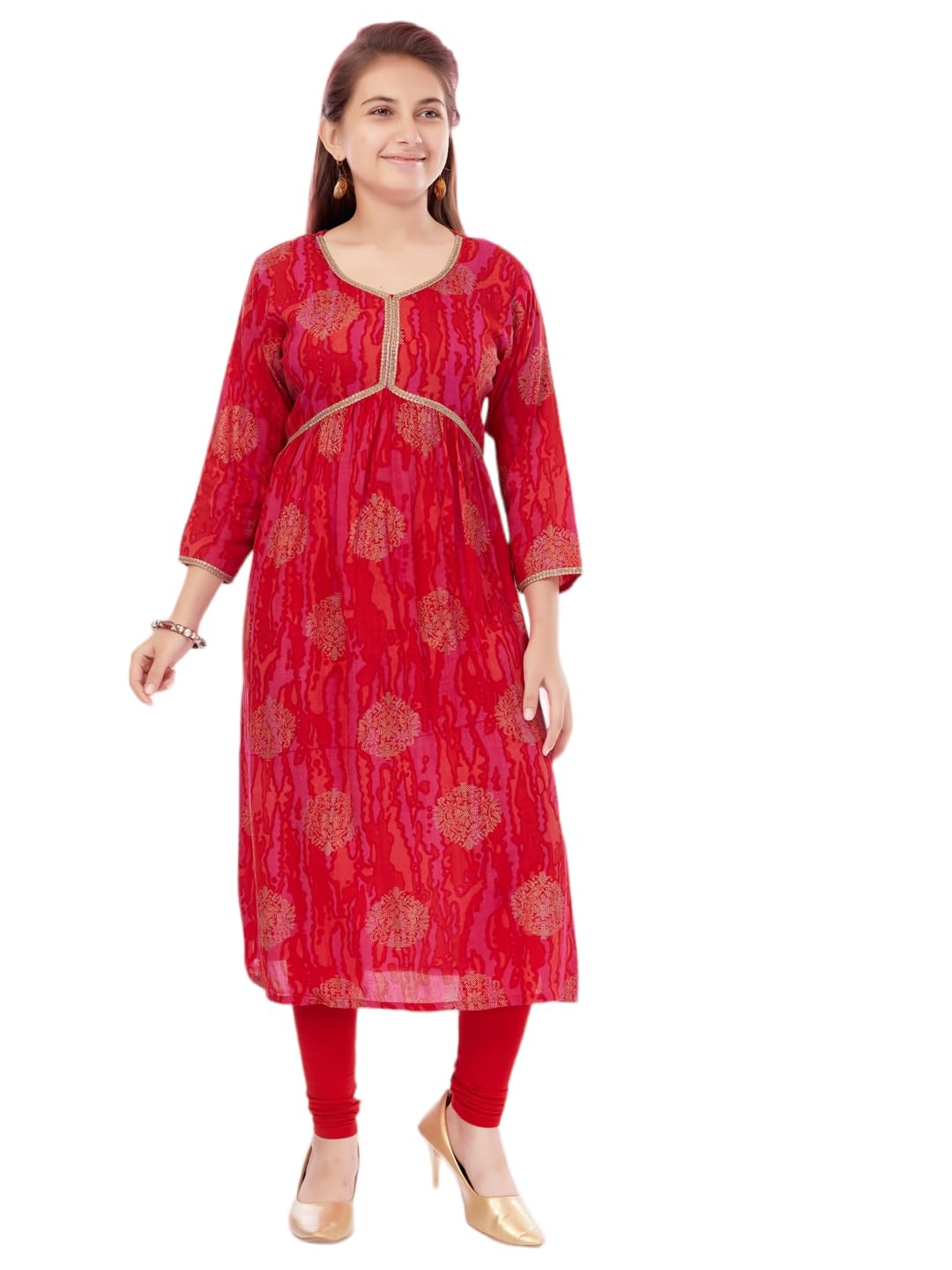 Aarika Girls Red-Rani Colour Cotton Printed Kurti (Kurti-K-701-Red-30)