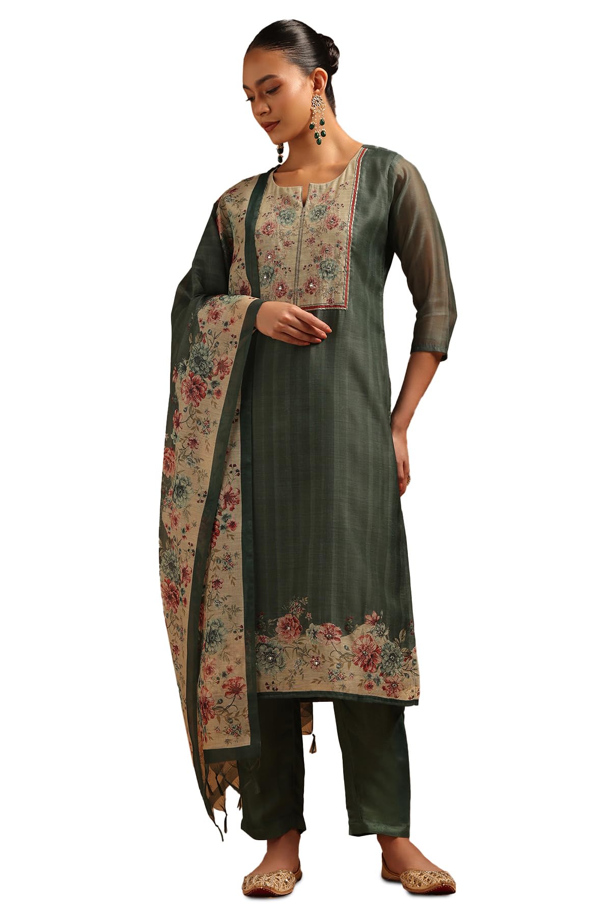 Soch Women Art Silk Floral Suit Set with Zari Embroidery