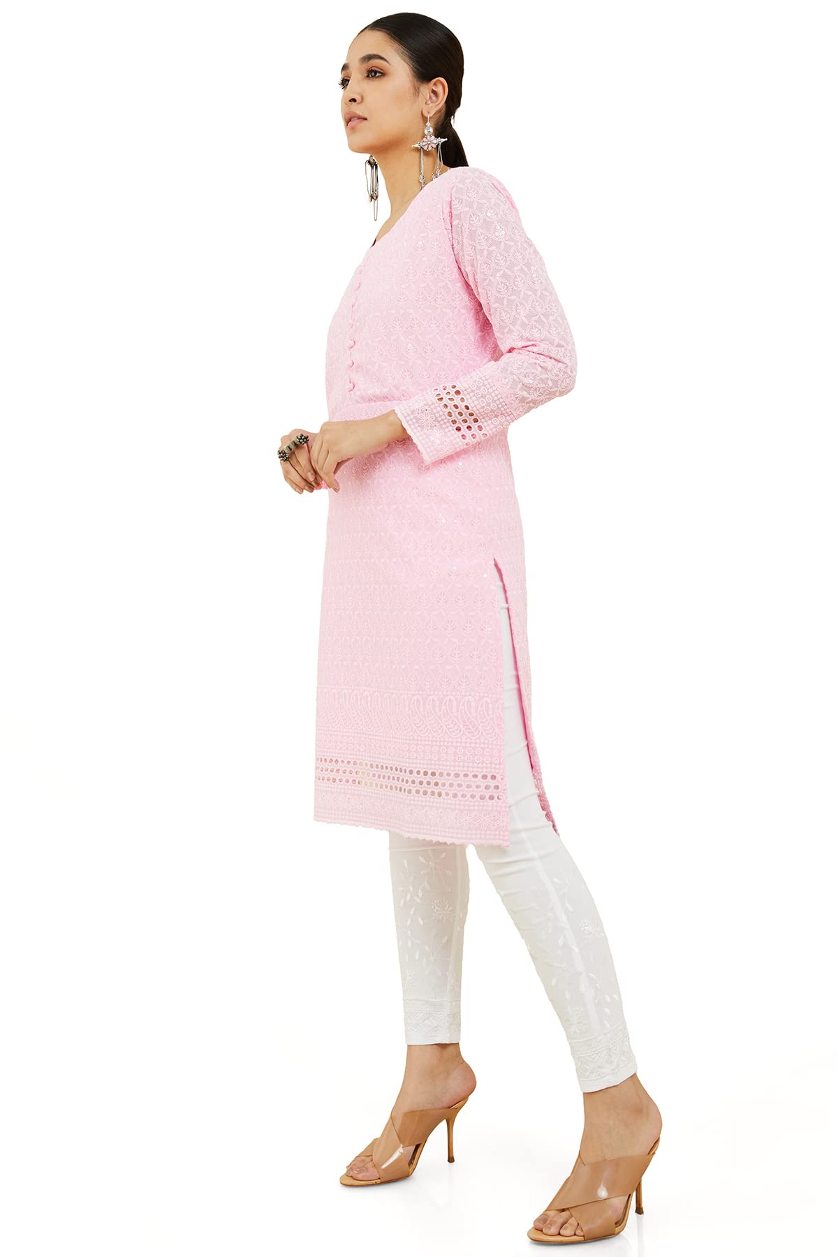 Soch Women Floral Pink Cotton Kurta