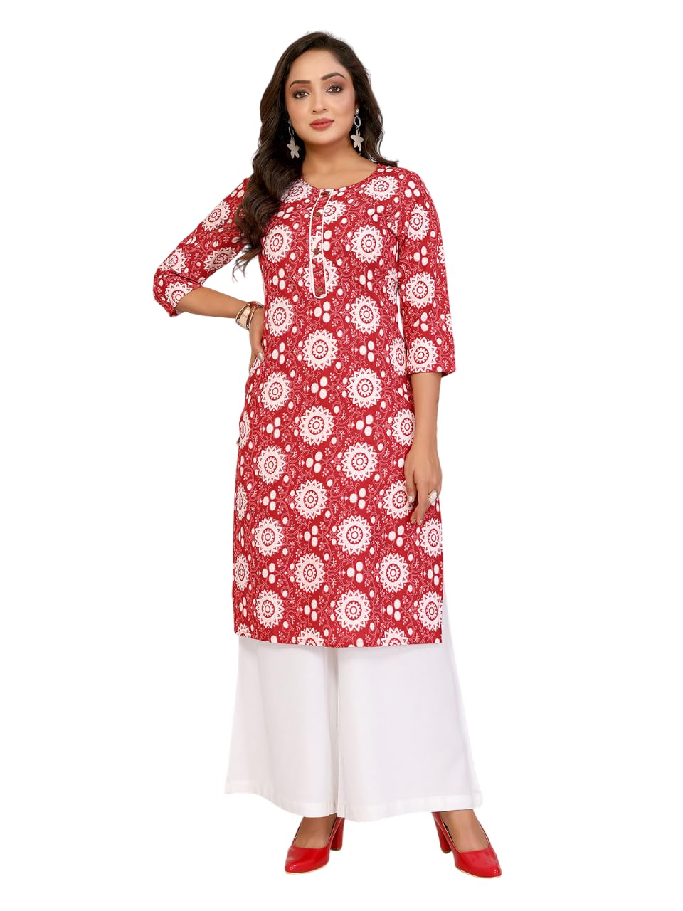 rangita Maroon Rayon Straight Printed Knee Length Kurti | Kurta for Women_S