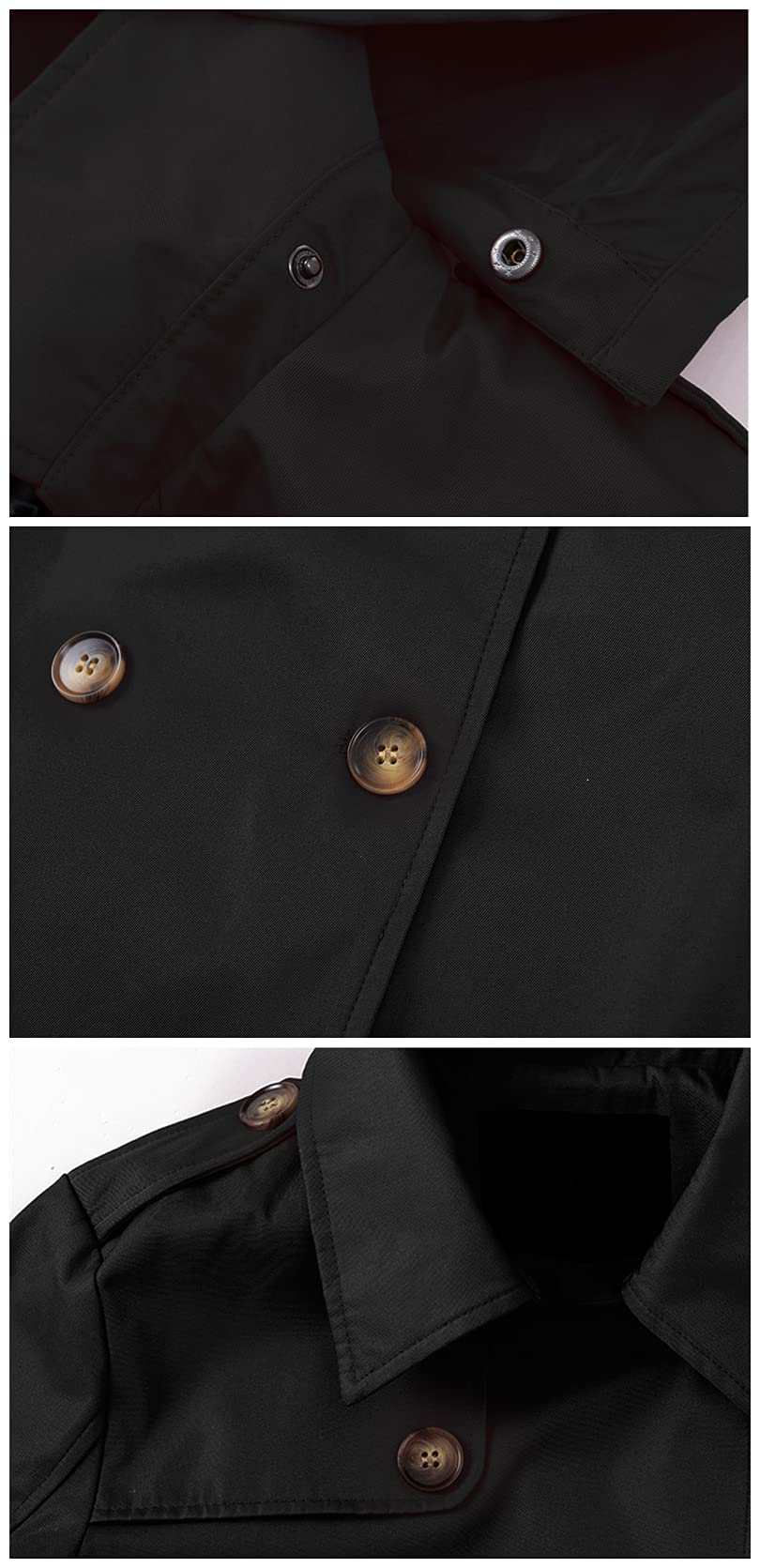 Chrisuno Womens Double Breasted Trench Coat Mid-Length Lightweight Jacket Slim Spring Fall Overcoat Black M