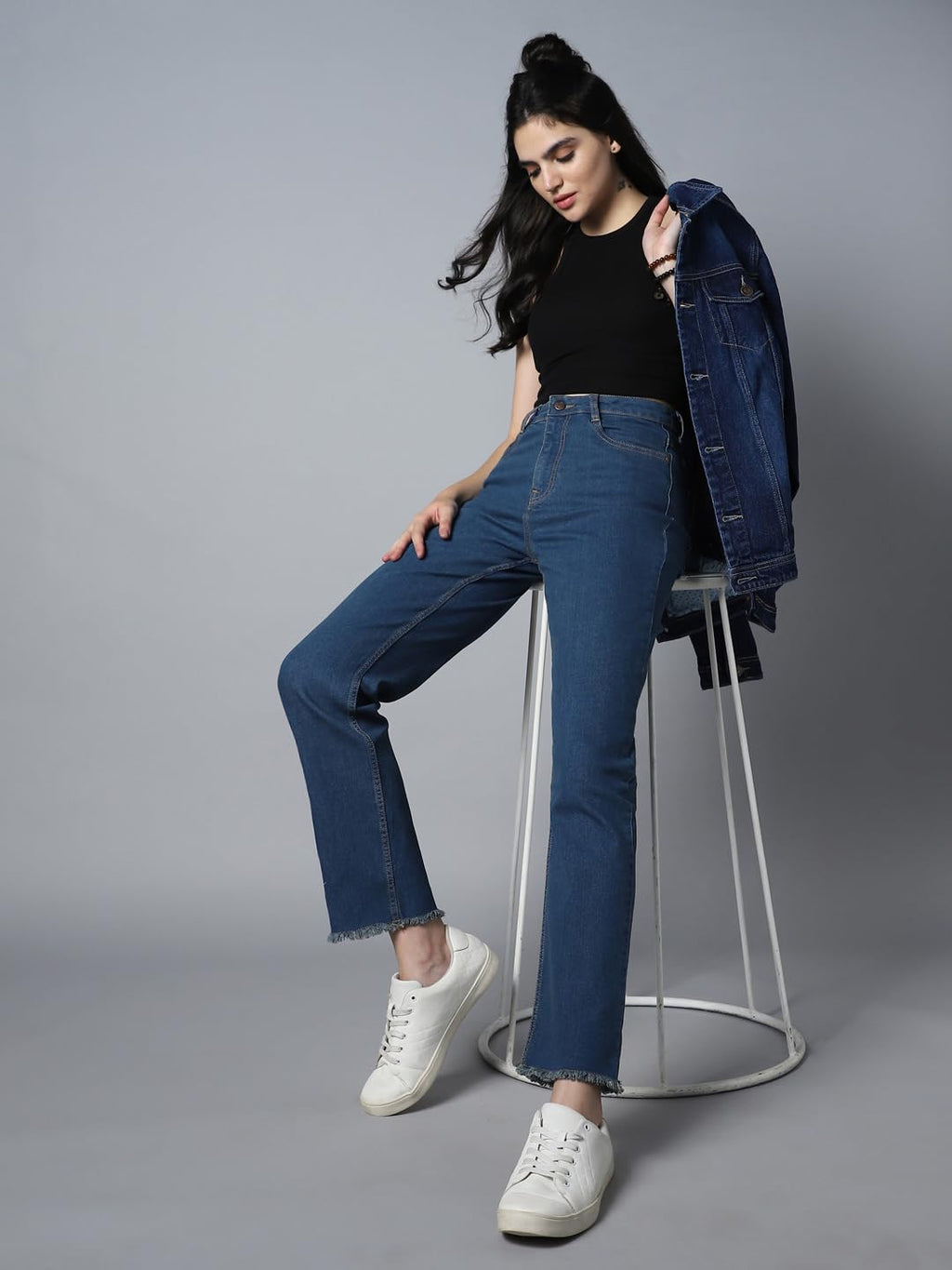 High Star Women Straight Fit High-Rise Clean Look Stretchable Jeans