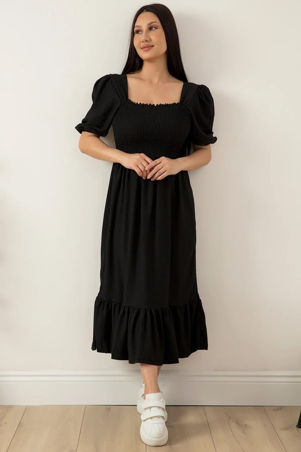Sheetal Associates Women Casual Regular Sleeves Crepe Solid Fit and Flare Dress