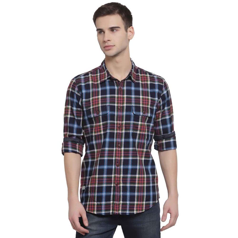 Pepe Checks Cotton Regular Fit Mens Casual Shirt (A21Paulipred001, Red, Small)