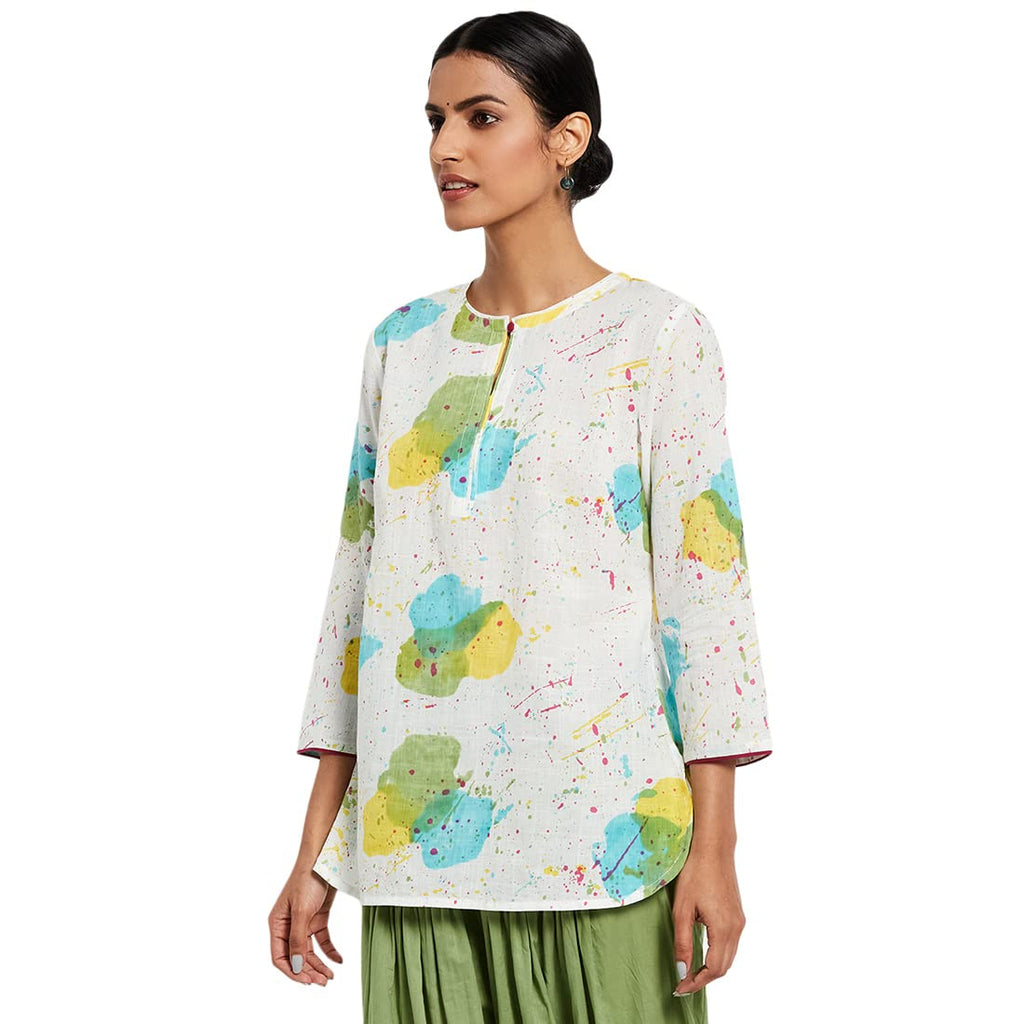 Fabindia Women Printed Slim Fit Short Kurta Cotton_Multicolour