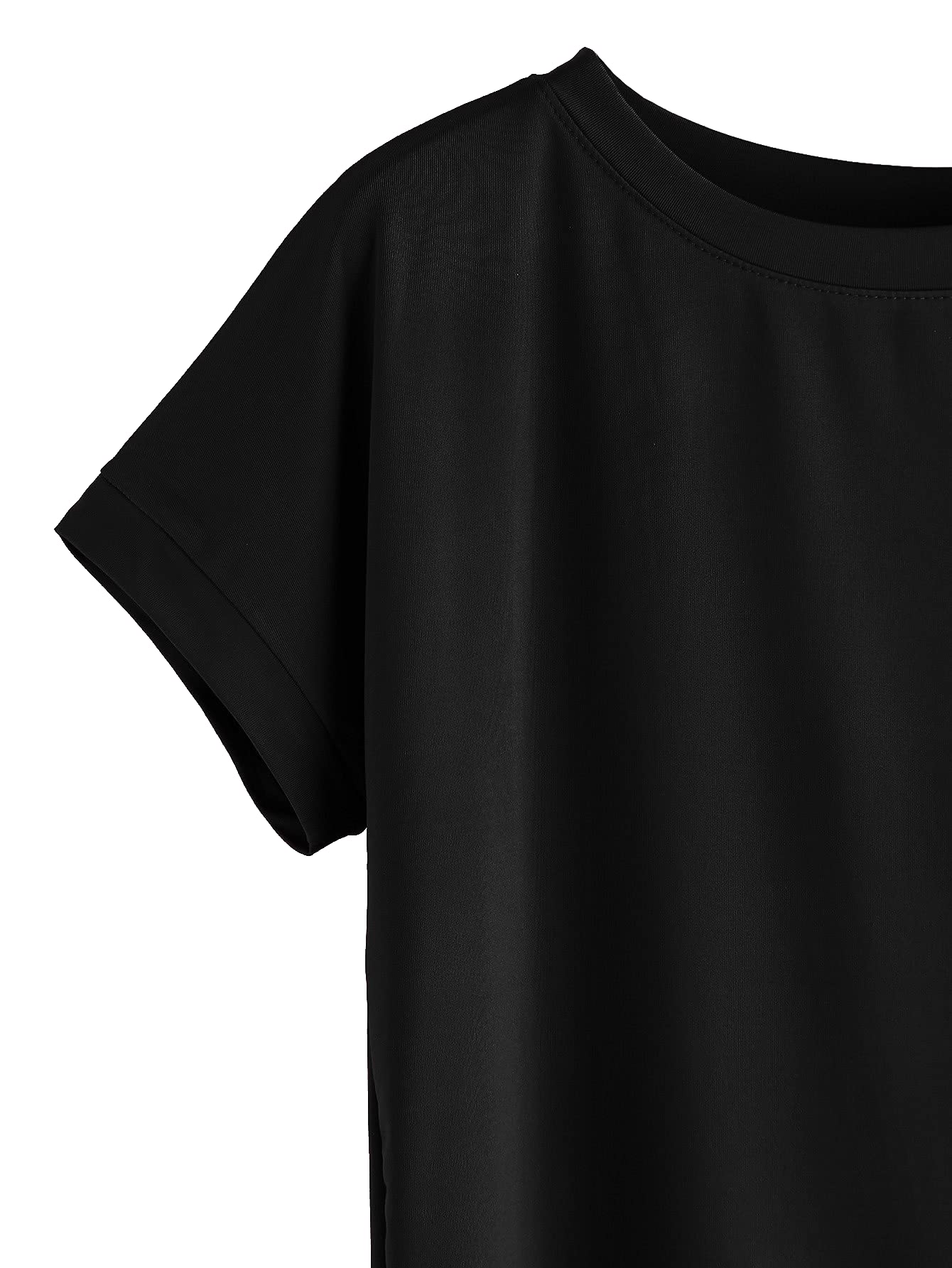 Fabricorn Womens Black & Airforce Blue Solid Regular Fit Short Sleeves T-Shirt