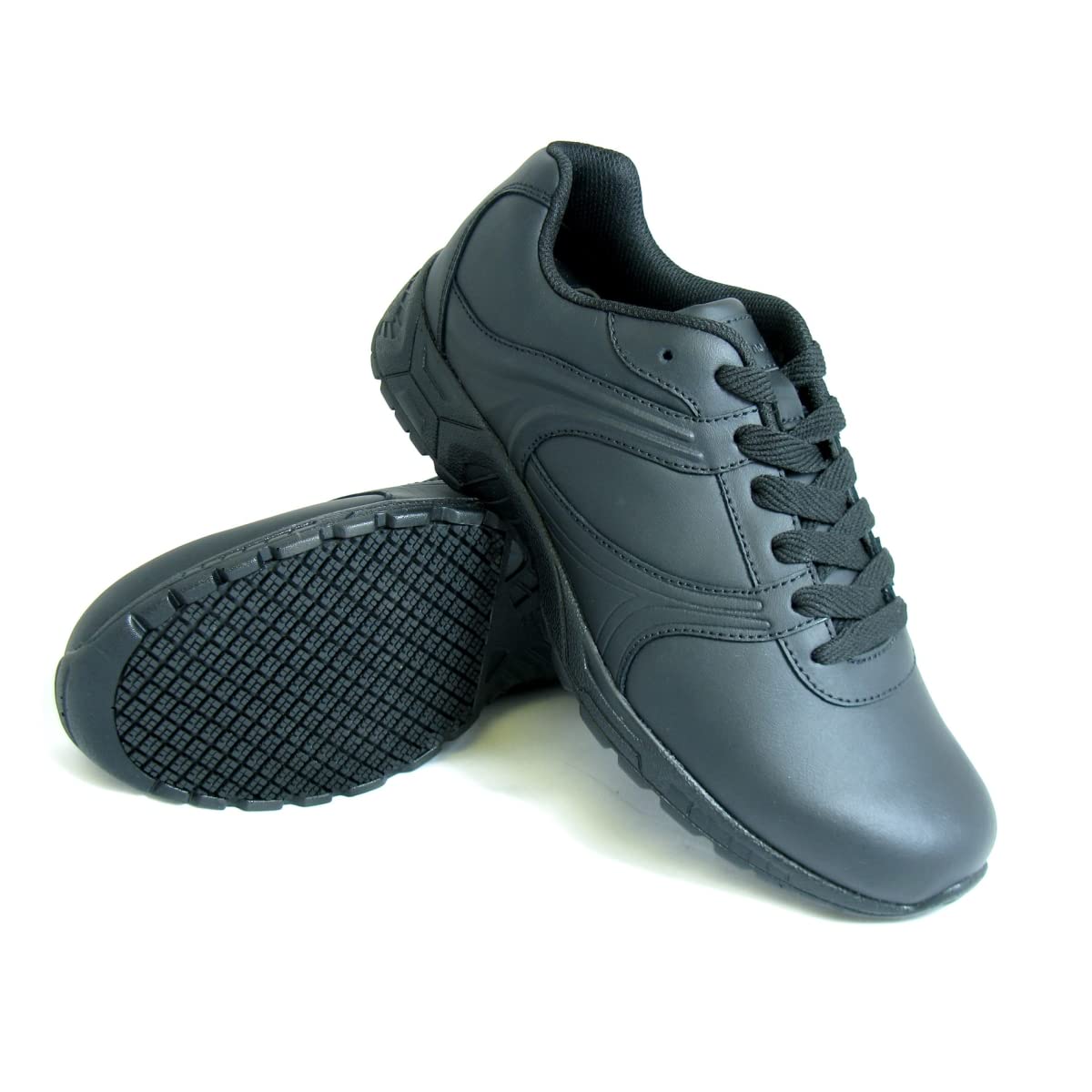 Genuine Grip 1030-8.5W Mens Slip-Resistant Leather Work Shoes  Black - Size 8.5 Wide