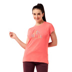 Enamor Womens Graphic Slim Fit T-Shirt (E147_Coral Fabulous