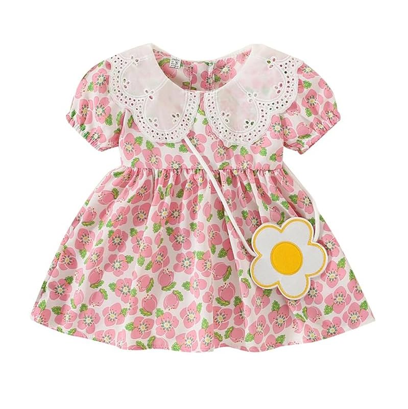 Bold N Elegant Baby Girl Floral Print Georgette Frock Dress With Coin Purse Bag For Infant Toddler Baby Girls (1824 Months, Pin 18-24