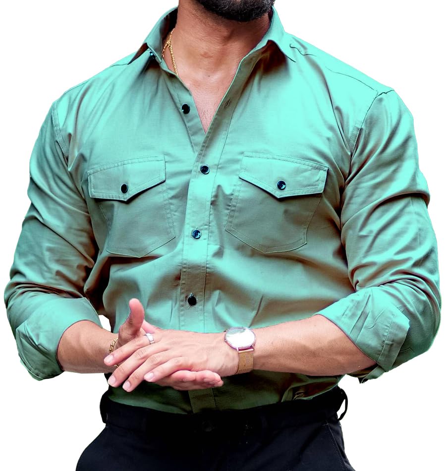 CB-COLEBROOK Mens Regular Fit Fancy Double Pocket Utility Casual Shirt for Men Full Sleeves Stylish Shirt - Cargo (Previously G