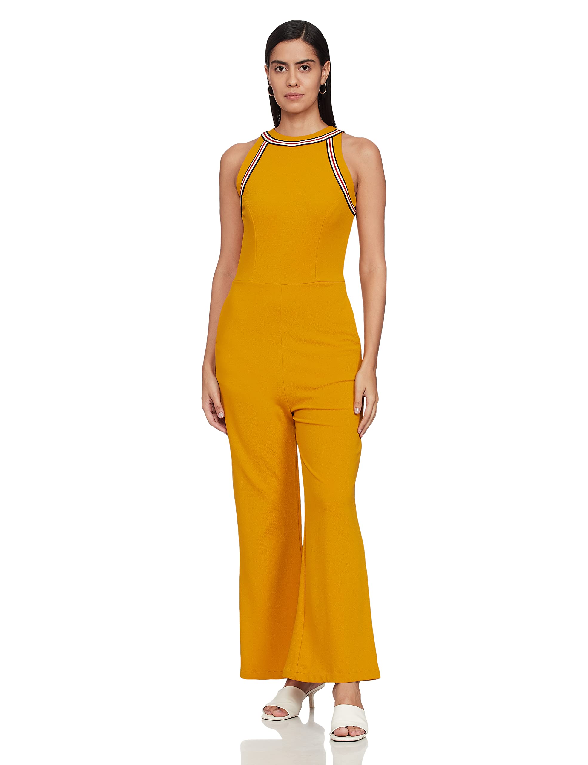 Miss Chase WomenS Mustard Yellow Halter Neck Solid Jumpsuit(Mcaw19D08-58-183-03,Mustard Yellow,Small)