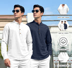 Royalscout Combo Of MenS Solid Cotton Blend Full Sleeve Straight Kurta Shirt (Pack Of 2) White-Navy