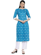 Gosriki Women'S Blue Cotton Straight Kurta With Plazzo (Aria Blue_L)