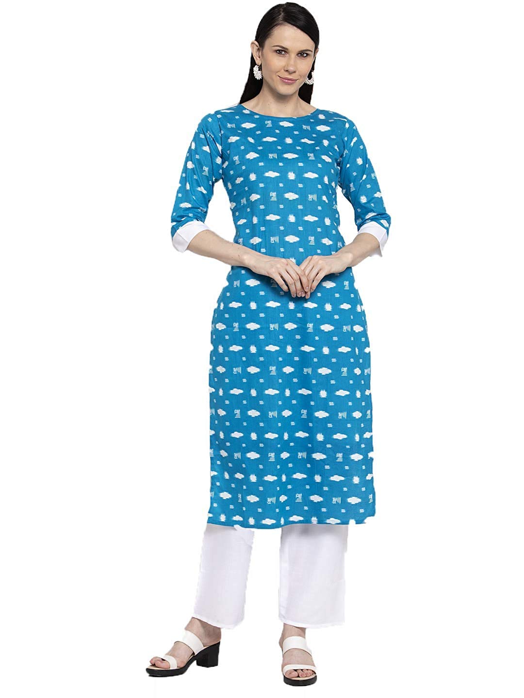 Gosriki Women'S Blue Cotton Straight Kurta With Plazzo (Aria Blue_L)