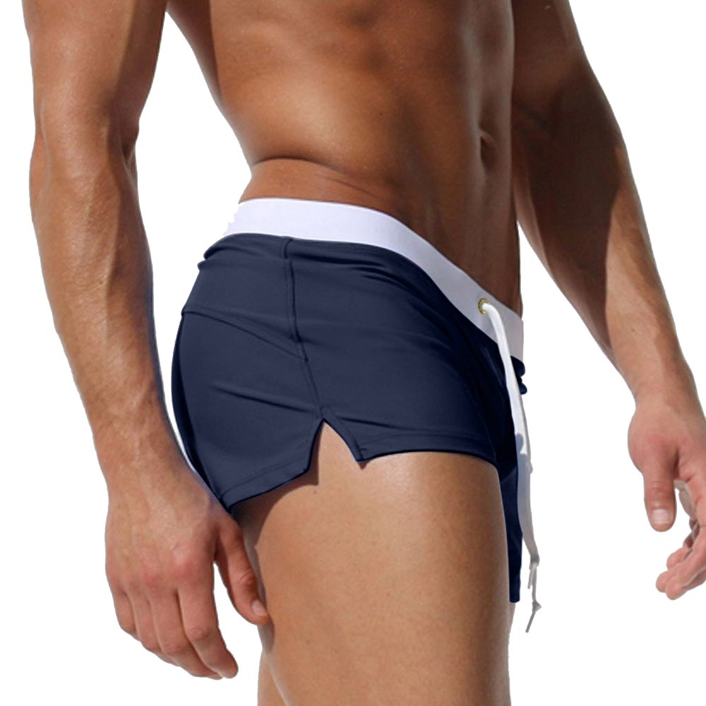 TONLEN Mens Swimwear Short Swim Trunks with Zipper Pockets Dark Blue 2 S