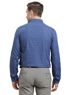 Turtle Men 100% Cotton Slim Fit Blue Checkered Full Sleeve Formal Shirt