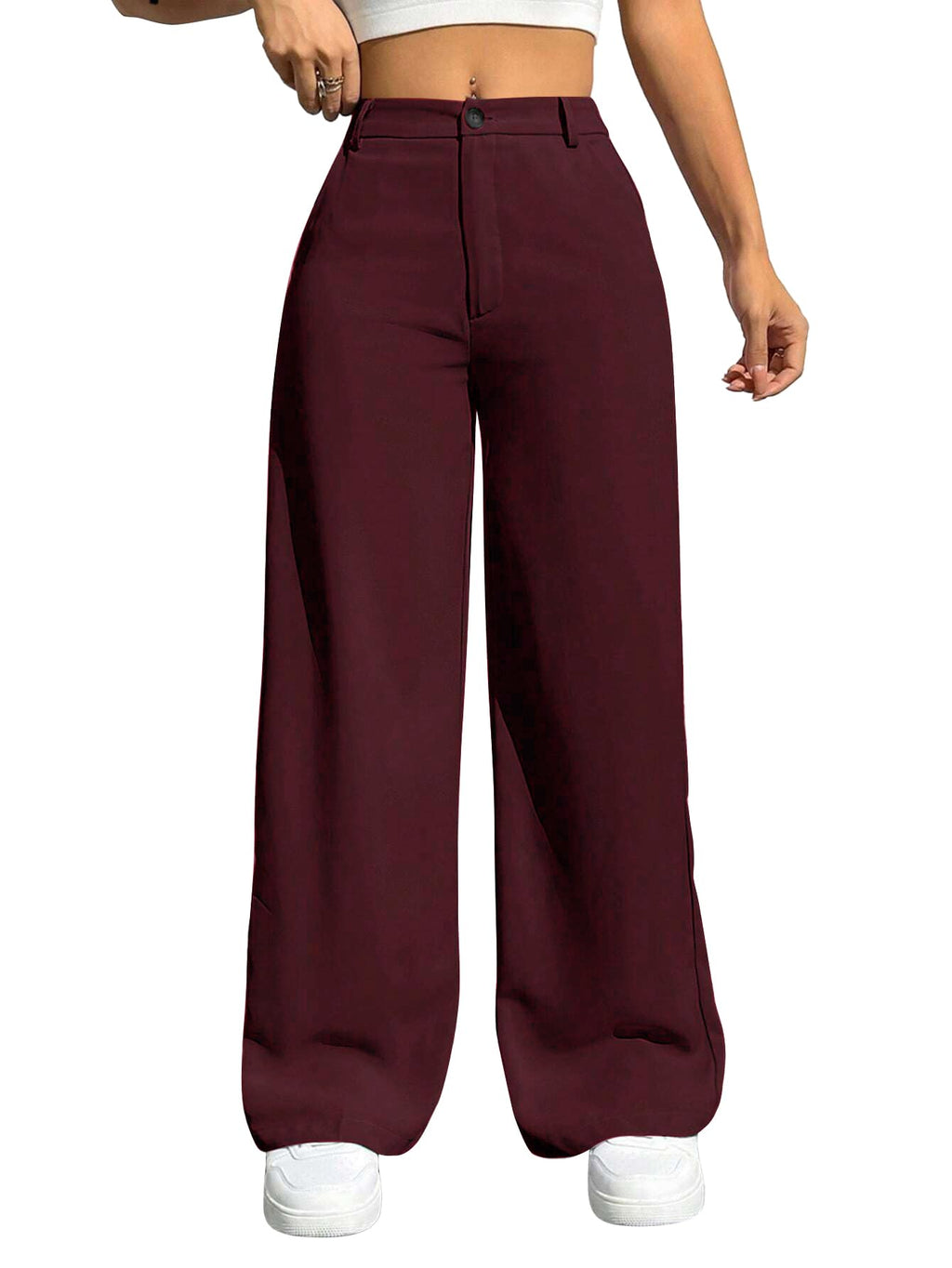 Toochki Tailored Trousers for Womens | Women High-Waisted Pant | Solid Korean Bottom Wear Trouser Maroon