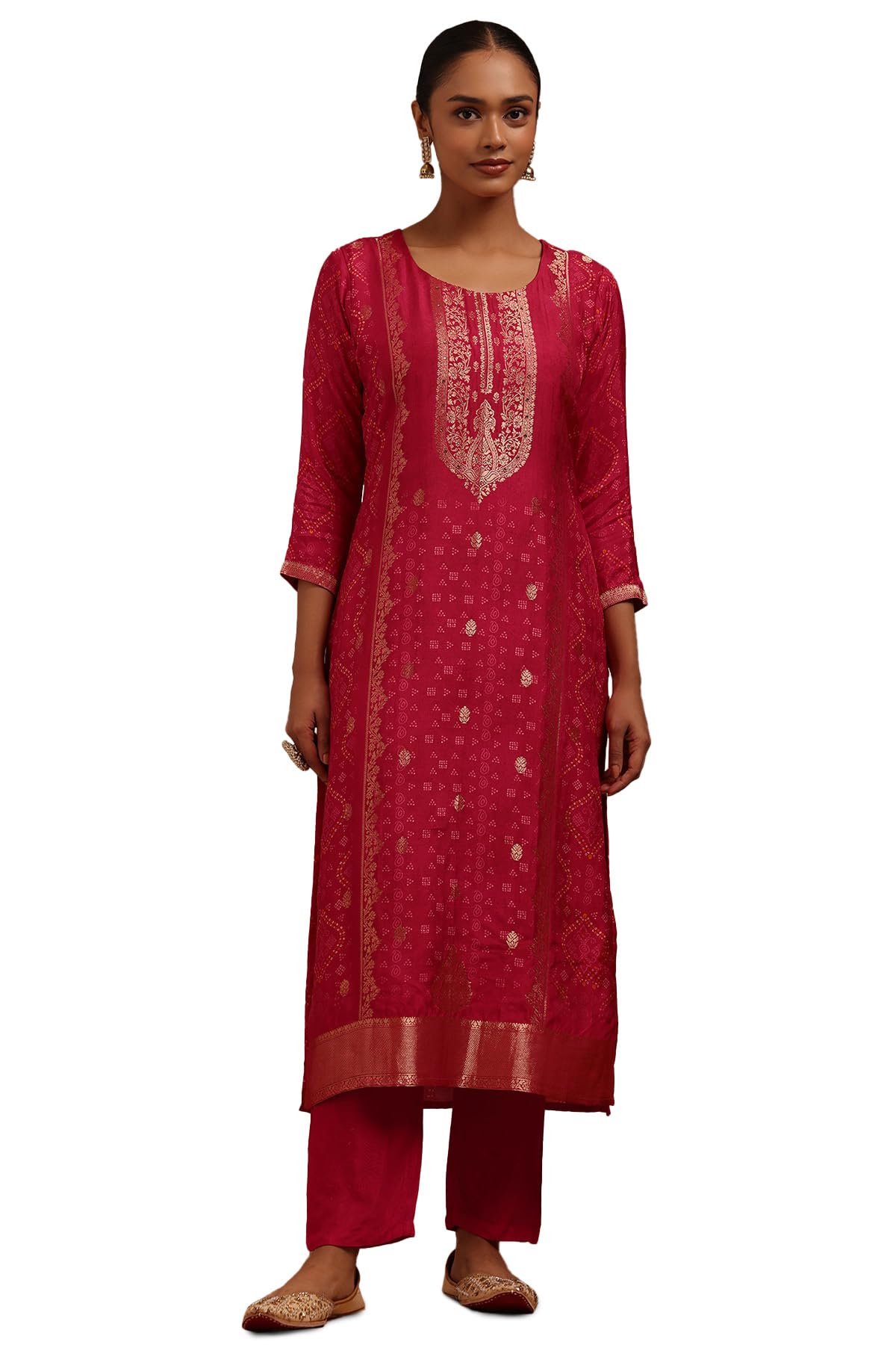 Soch Women Dola Silk Bandhani Print Kurta Set with Zari Woven