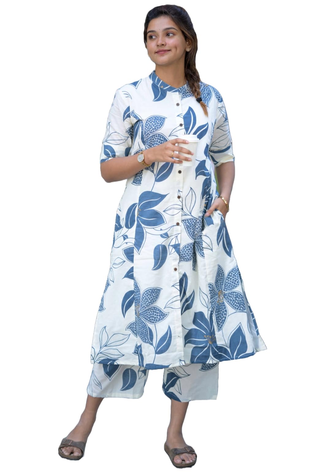 ANNI DESIGNER Womens Rayon Viscose Straight Printed Kurta with Pant (Sunoni White_M_White_Medium)