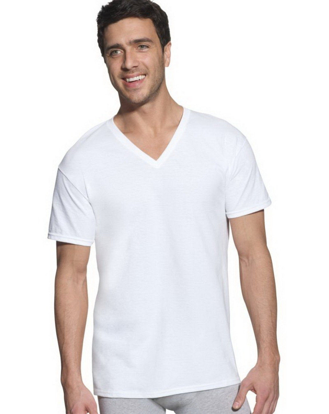 Hanes Ultimate Mens 6 Pack FreshIQ V-Neck Tee, White, Medium