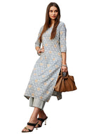 ANNI DESIGNER Womens Cotton Blend Straight Printed Kurta with Pant (PAT 11 Blue_XXL_Blue_XX-Large)