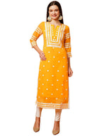 Anni Designer WomenS Cotton Blend Straight Chikankari Embroidered Kurta (Stho-Mustard_S_Mustard_Small)