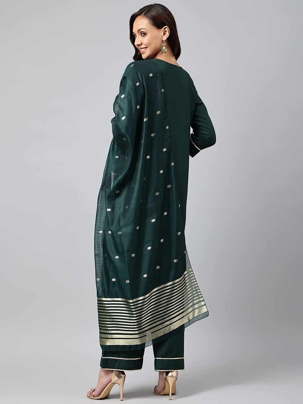 Gosriki Women'S Cotton Blend Straight Solid Kurta With Palazzo & Dupatta (Vtm