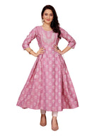 Rangita Pink Viscose Blend Flared Embroidered Calf Length Kurti | Kurta For Women_M