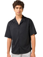 Bewakoof Mens Textured Oversized Fit Half Sleeve Resort Collar Jacquard Shirt_684274_Black_XL