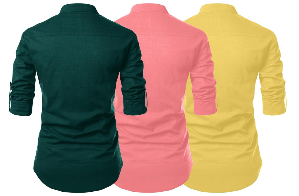 Finivo Fashion Combo Of MenS Cotton Blend Solid Full Sleeve Short Kurta
