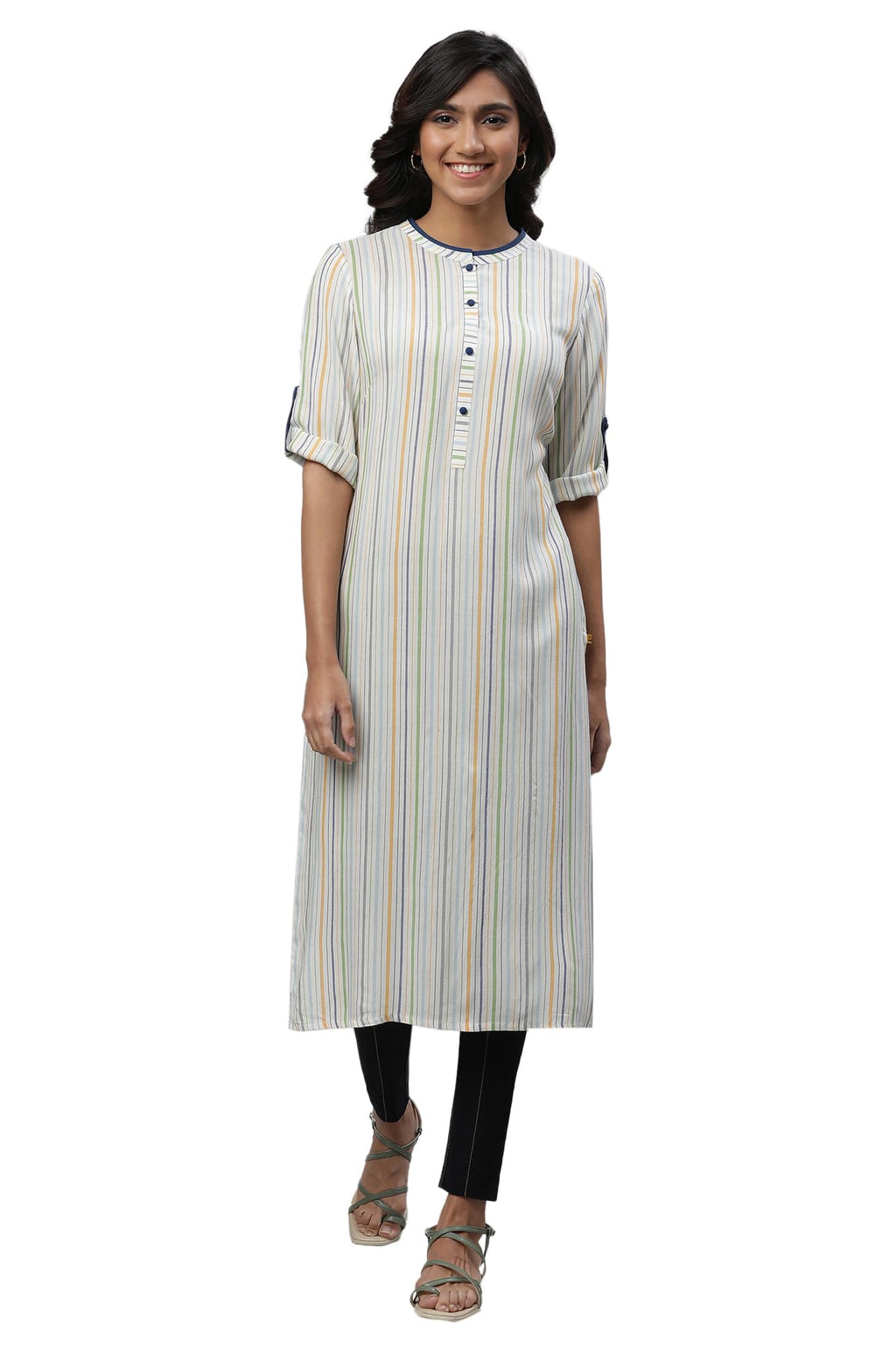 Aurelia Women'S White Geometric Yarn Dyed Viscose Straight Kurta_23Aua14481-704533_Xl