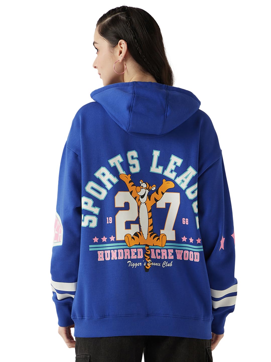 Bewakoof Official Disney Merchandise Tigger Womens Graphic Print Oversized Fit Full Sleeve Hooded Fleece Blend Plus Size Hoodie