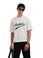 The Indian Garage Co Mens Boxy Textured Half Sleeves V Neck T-Shirt