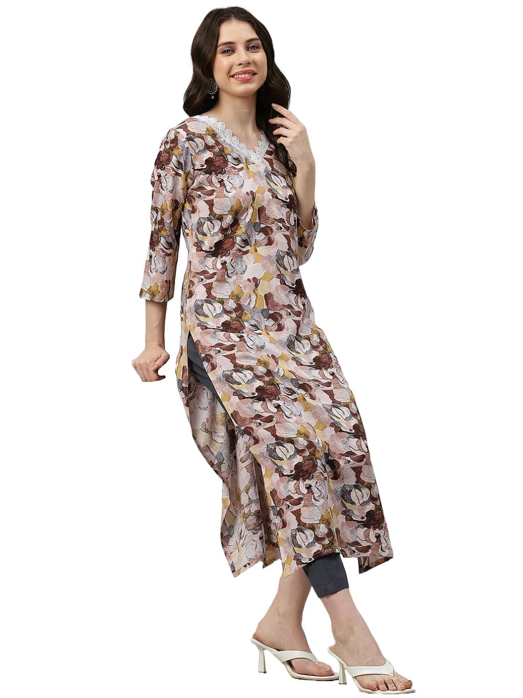 ANNI DESIGNER Womens Cotton Blend Straight Printed Kurta with Pant (SouthZ Wine_L_Wine_Large)