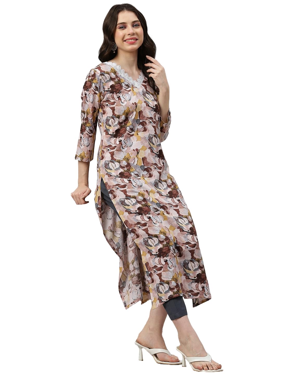 ANNI DESIGNER Womens Cotton Blend Straight Printed Kurta with Pant (SouthZ Wine_L_Wine_Large)