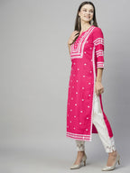 Anni Designer WomenS Cotton Blend Chikankari Embroidered Straight Kurta (Stho-Pink_S_Pink_Small)