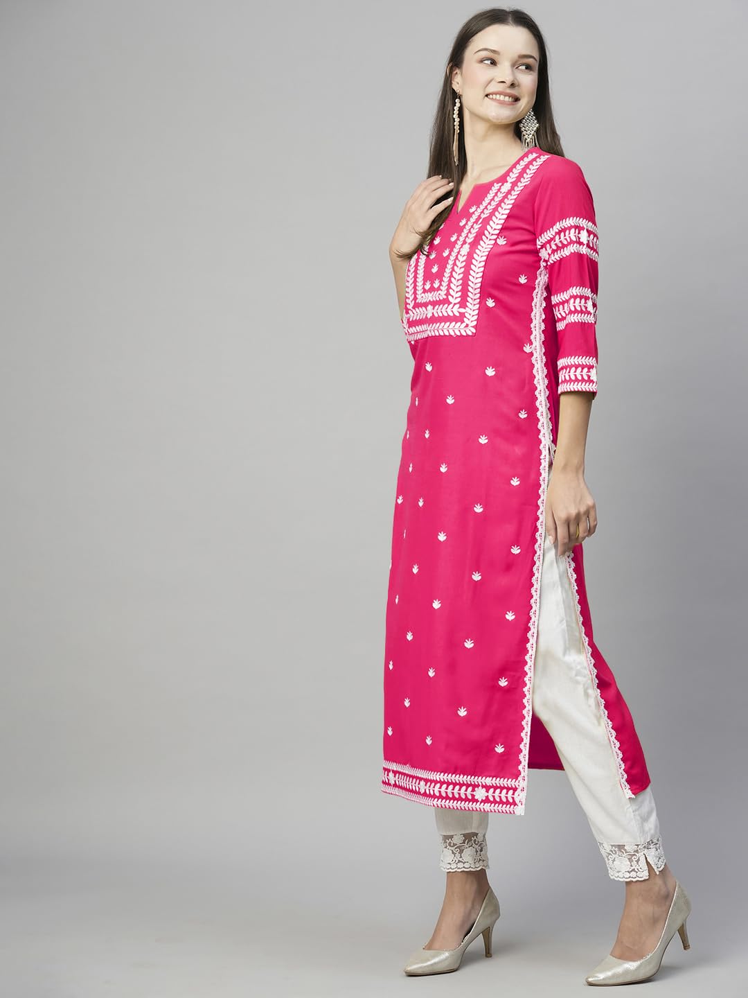 Anni Designer WomenS Cotton Blend Chikankari Embroidered Straight Kurta (Stho-Pink_S_Pink_Small)