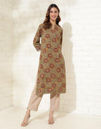 Fabindia WomenS Cotton Printed Regular Kurta (1037265Mustard_Mustard
